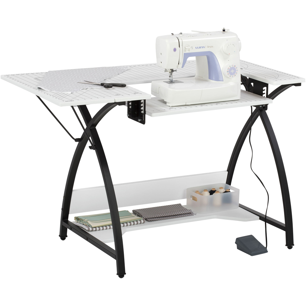 Sewing Online 13331 Single Shelf White and Black Small Sewing Table with Gridded Top Image 2