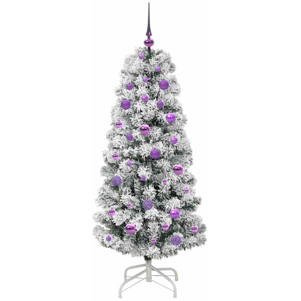 vidaXL Pre-Lit Warm White LED and Lilac Baubles Snow Flocked Artificial Christmas Tree 5ft Image 4