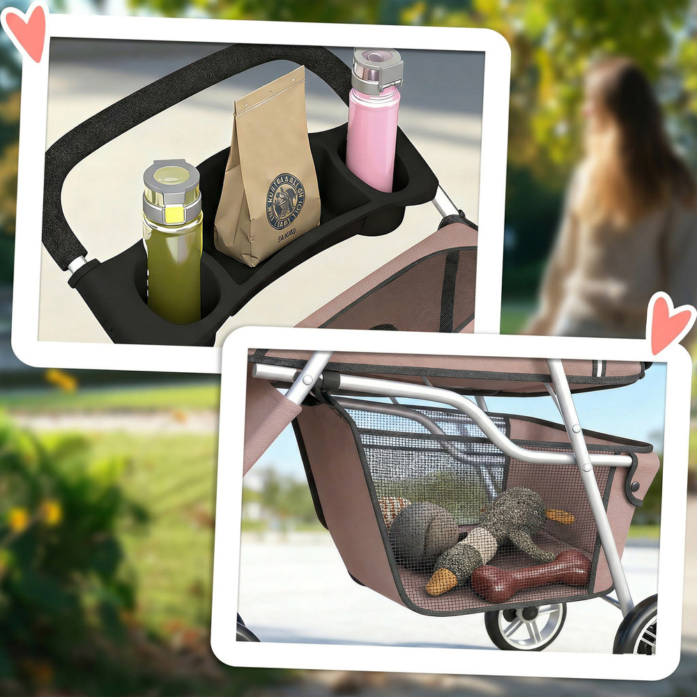 PawHut Coffee Pet Stroller with 3 Wheels Image 7