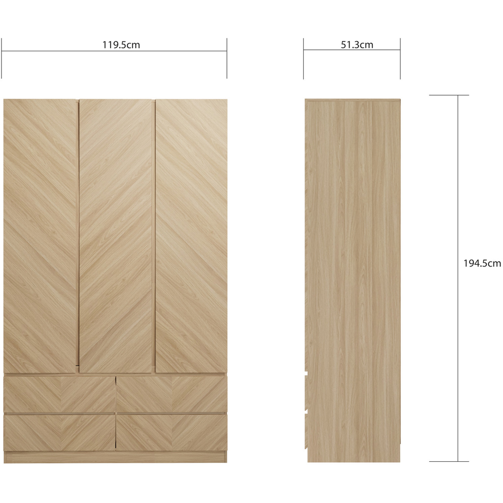 GFW Catania 3 Door 4 Drawer Euro Oak Wood Wardrobe Image 7