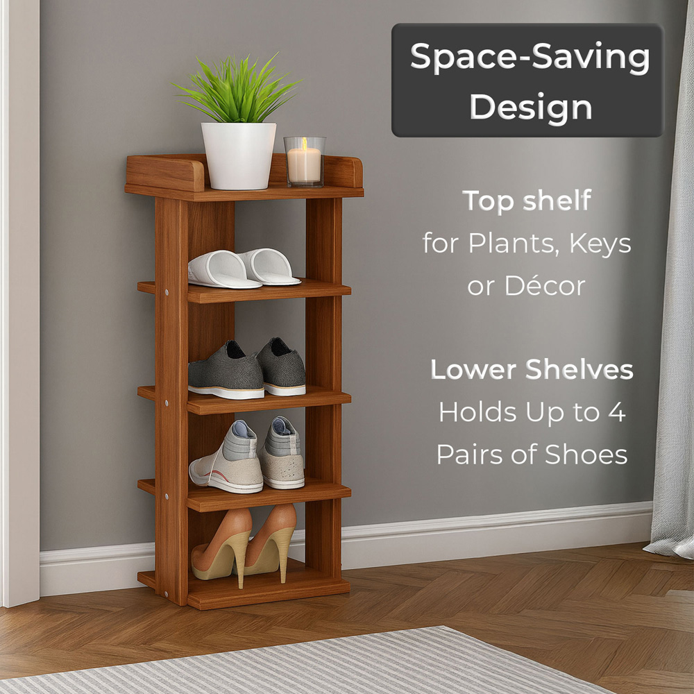 Neo 5 Shelf Walnut Wooden Shoe Rack Image 5