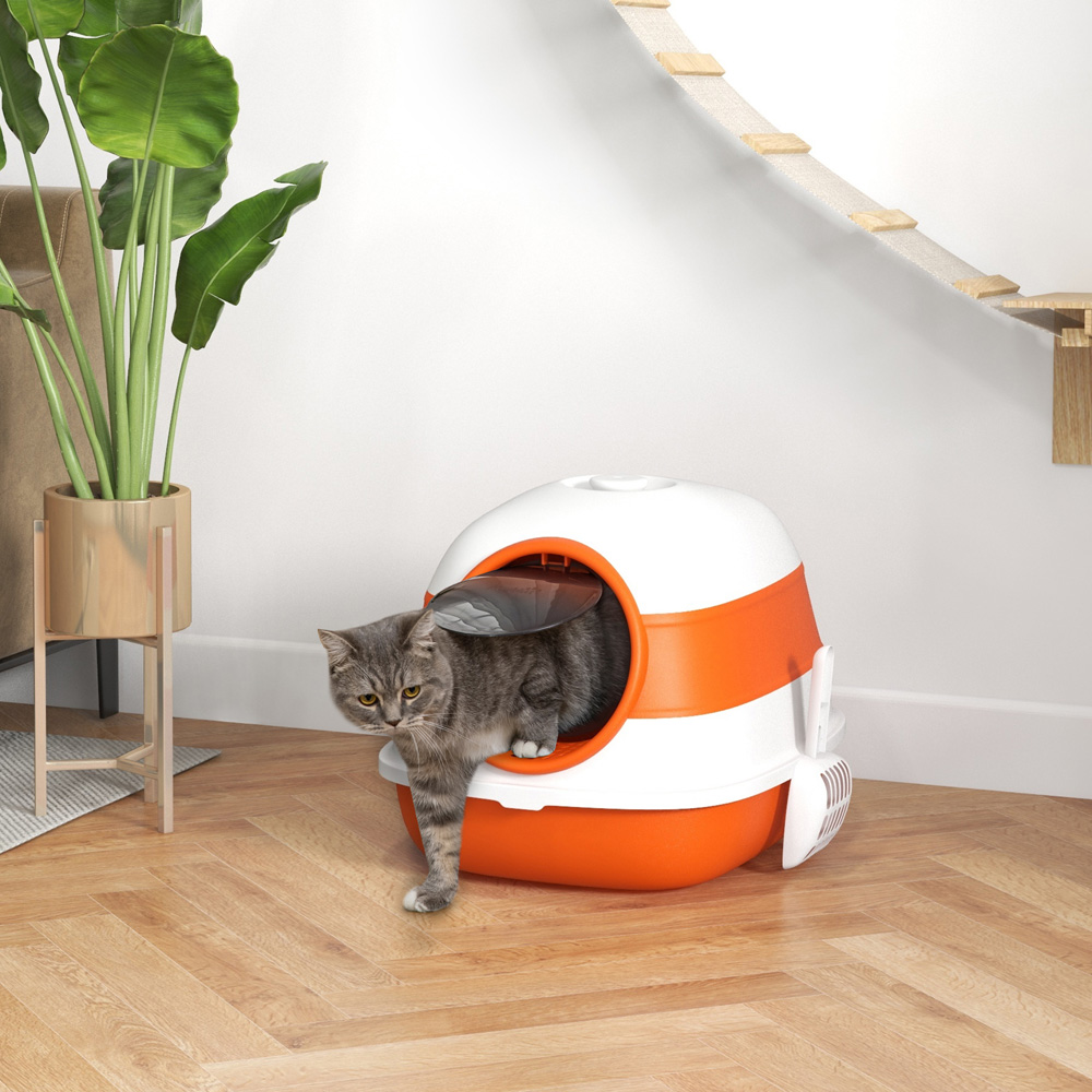 PawHut Orange and White Foldable Cat Litter Box 38 x 41 x 52cm Image 2