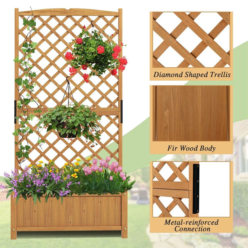 Costway Orange Raised Garden Bed Trellis Planter Image 4