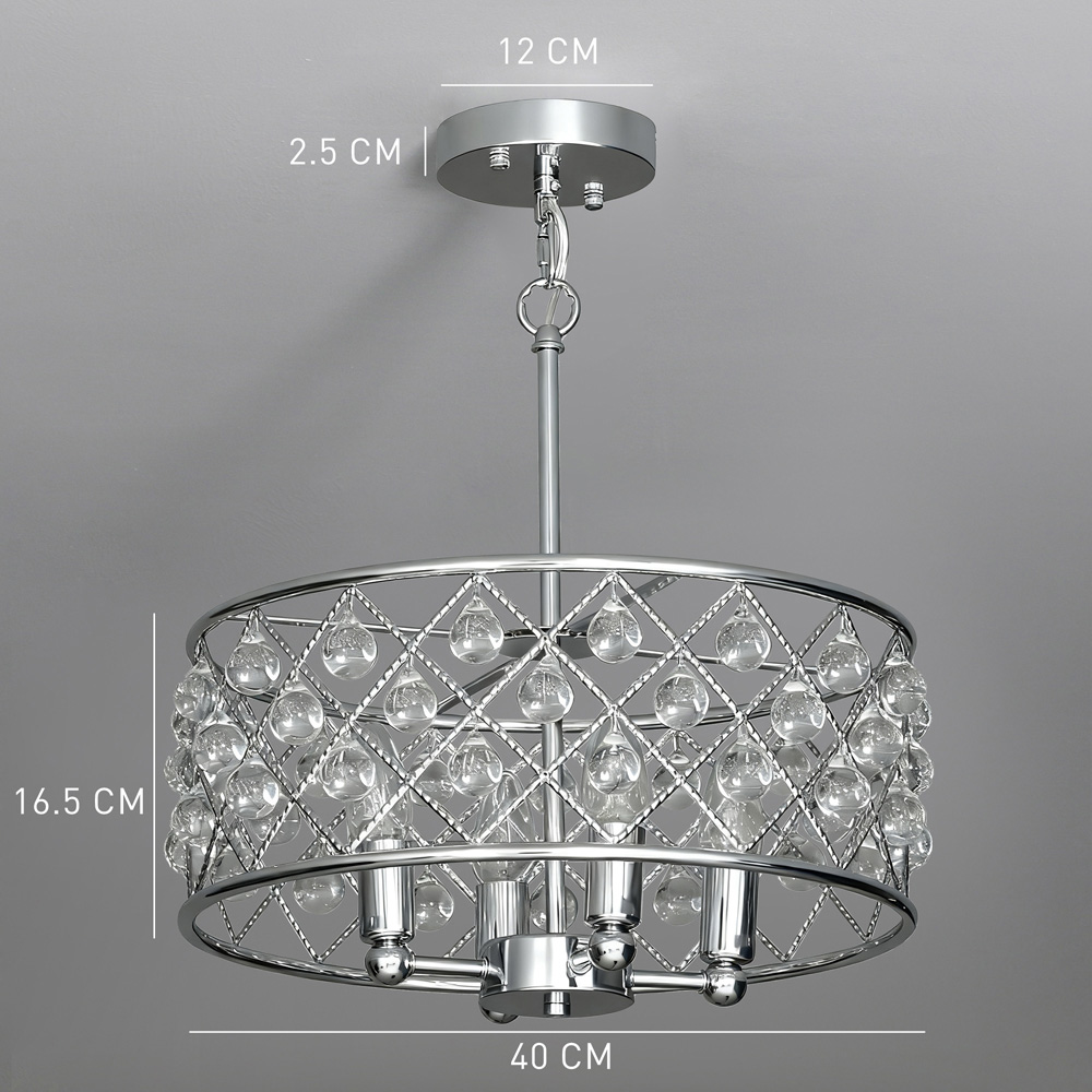 HOMCOM Modern Adjustable Crystal Chandelier Ceiling Light Image 9