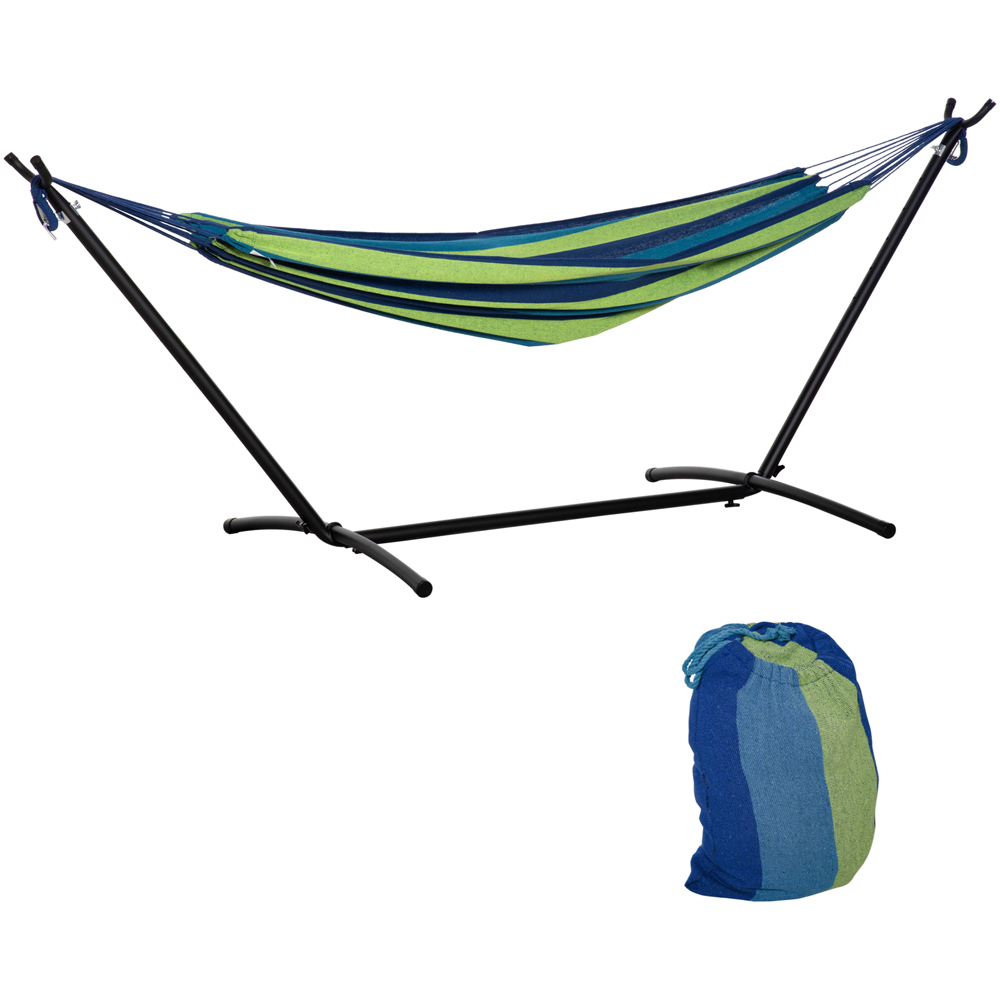 Outsunny Green Stripe Camping Hammock with Stand and Carry Bag Image 2