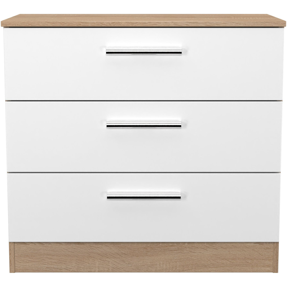 Crowndale Contrast 3 Drawer White Matt and Bardolino Oak Chest of Drawers Ready Assembled Image 2