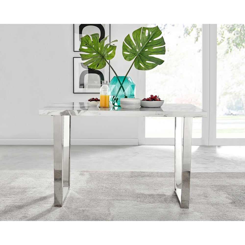 Furniturebox Solo 4 Seater White Marble Effect Dining Table Image 6