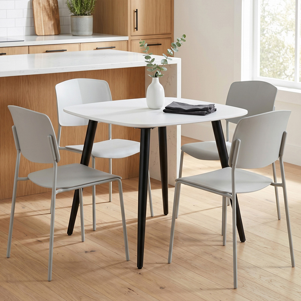 Core Products Aspen Academy 4 Seater Plastic Square Dining Set White and Light Grey Image 1