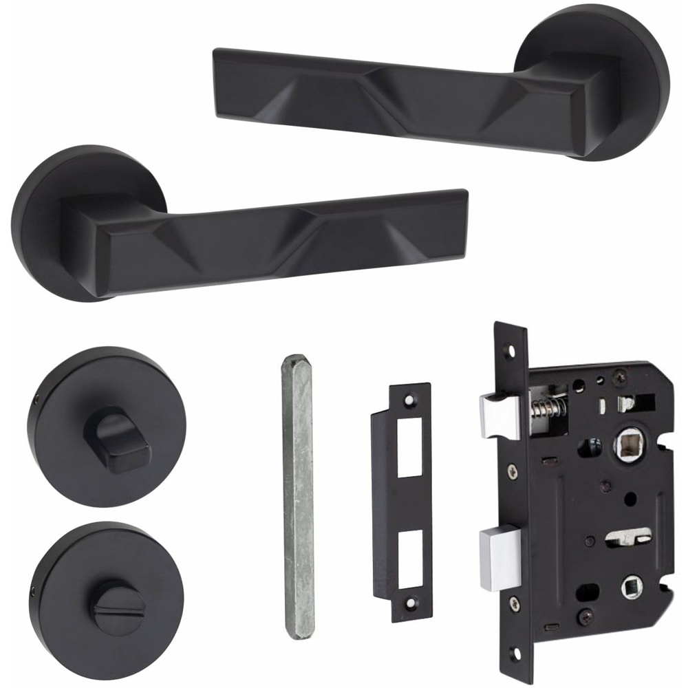 Golden Grace Matt Black Modern Nova Premium Bathroom Door Handle Set Image 1