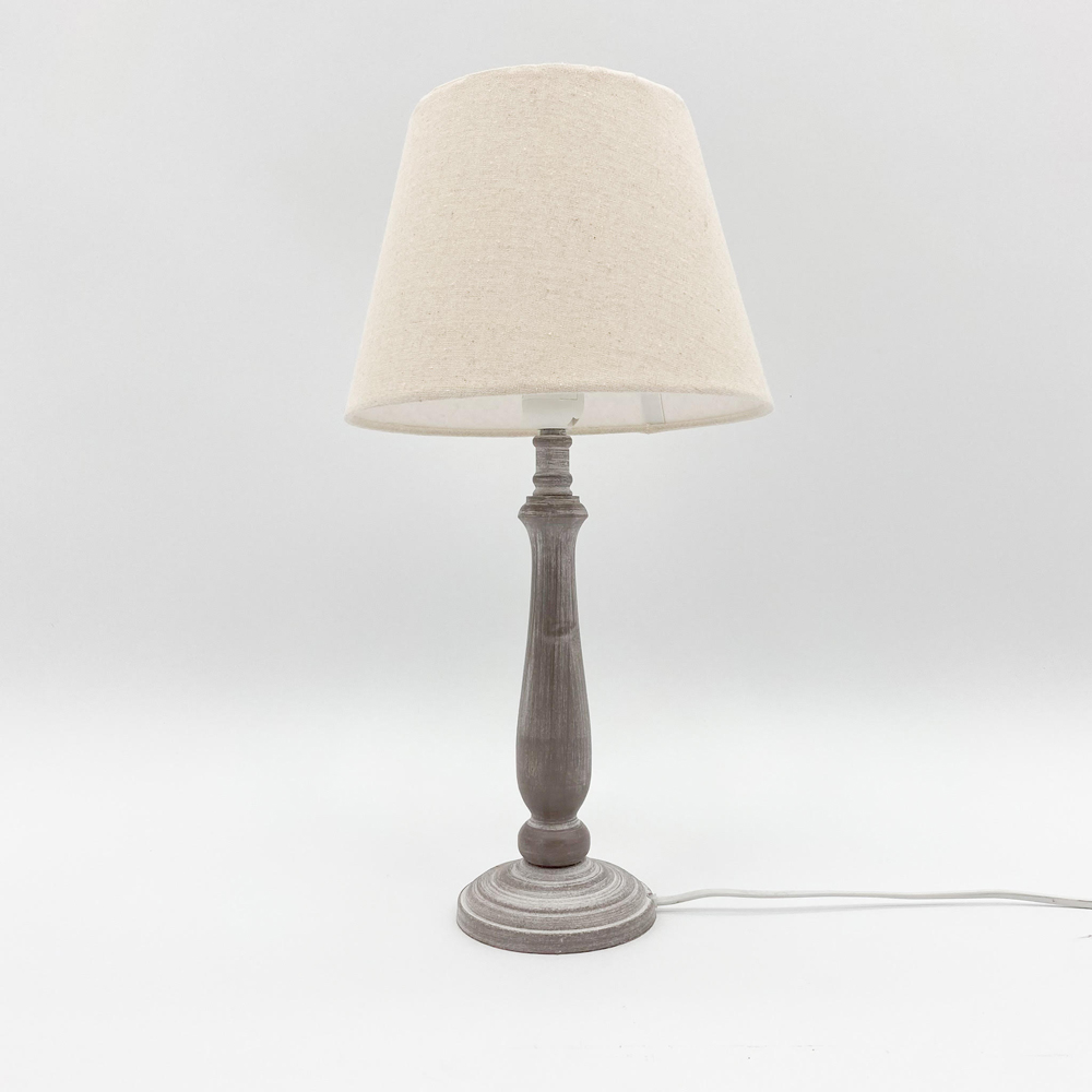 Acacia Home 45cm Grey Tall Wood Table Lamp with Beige Linen Shade Image 3