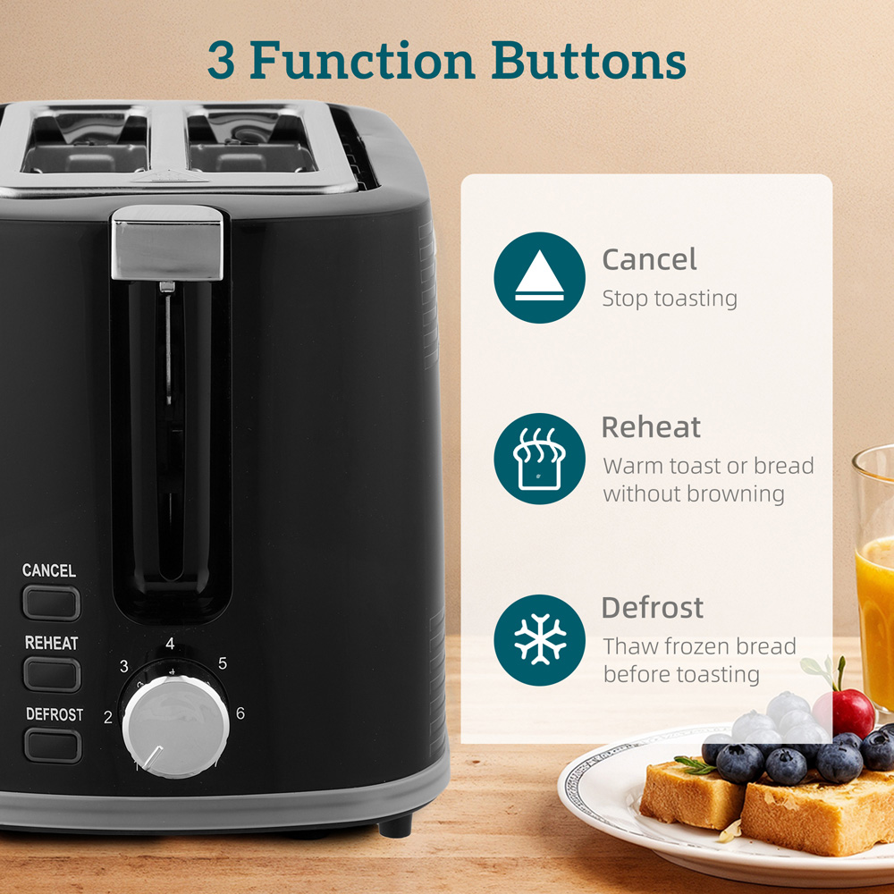 HOMCOM 800-284V70BK Black Rapid Boil 1.7L Kettle and 2 Slice Toaster Set Image 6