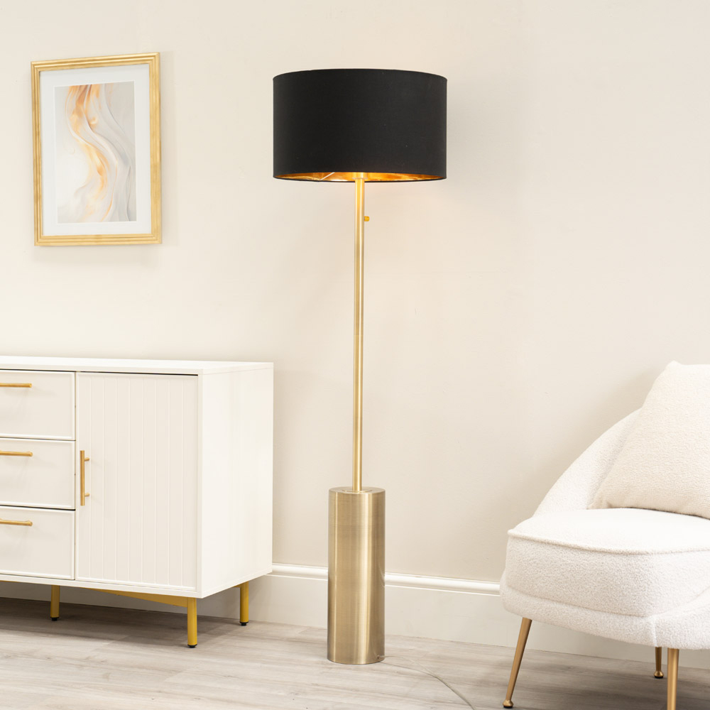 ValueLights Lexy Reni Black Shade Antique Brass LED Floor Lamp Image 2