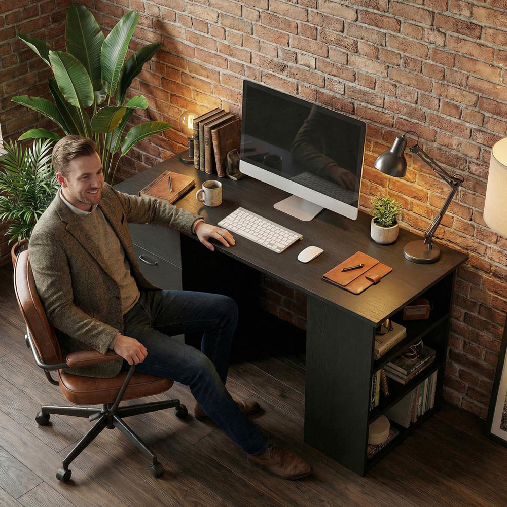 Portland 3 Drawer 3 Shelf Customisable Computer Desk Black Image 3
