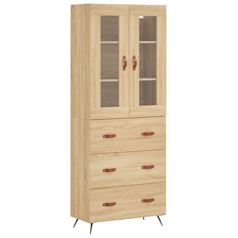 vidaXL 2 Glass Door 3 Drawer Sonoma Oak Highboard Image 2