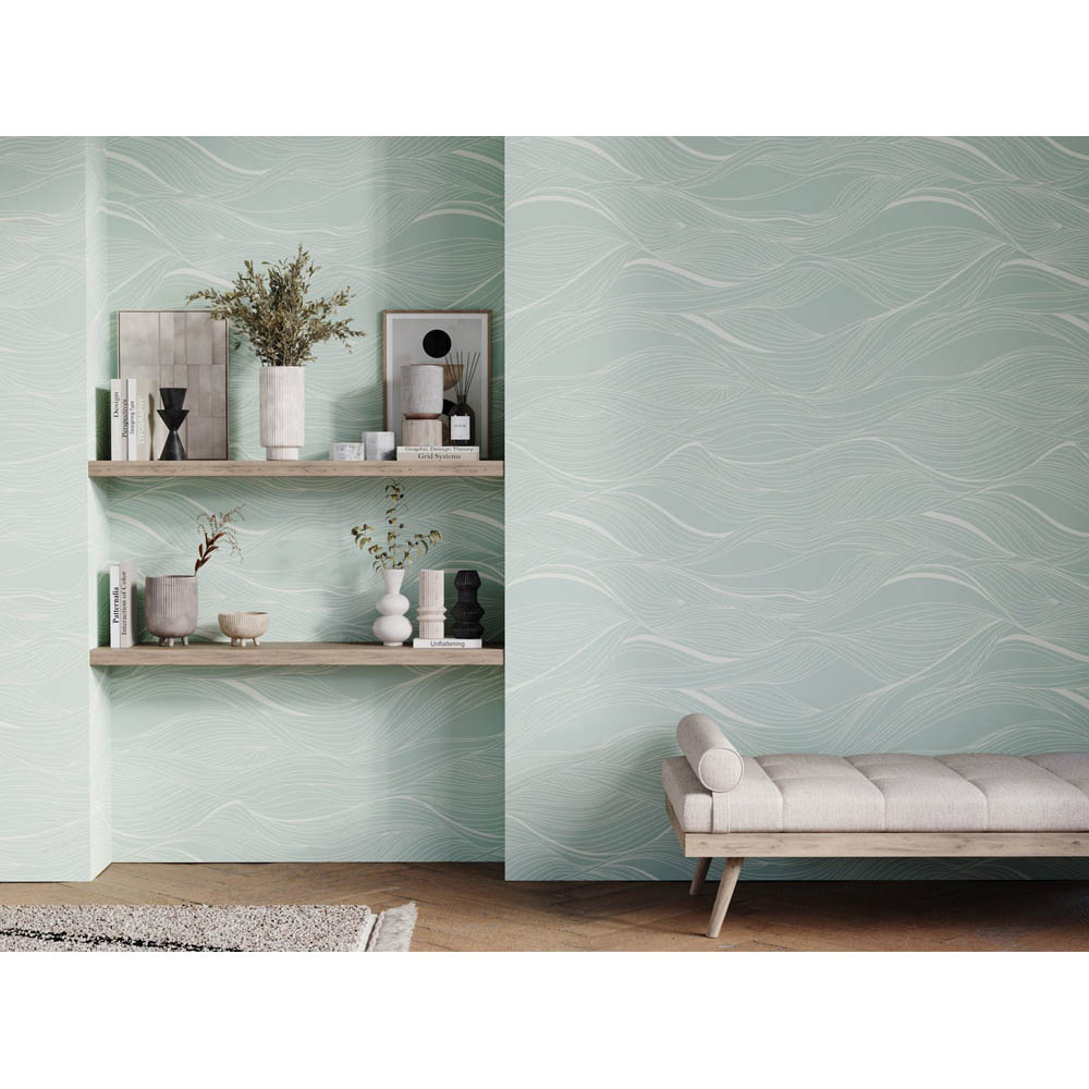 Bobbi Beck Eco Luxury Abstract Wavy Line Green Wallpaper Image 2