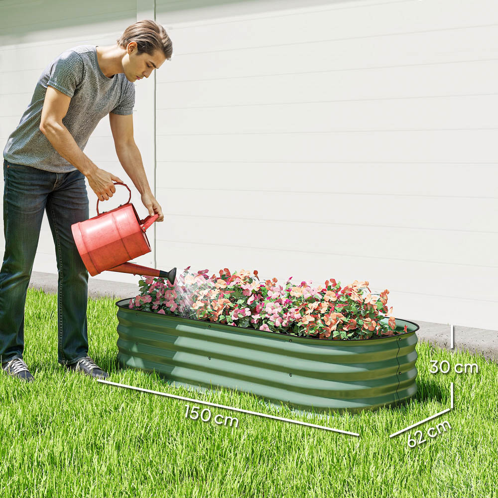 Outsunny Green Galvanised Steel Raised Garden Bed Planter with Safety Edging 62 x 150cm Image 8