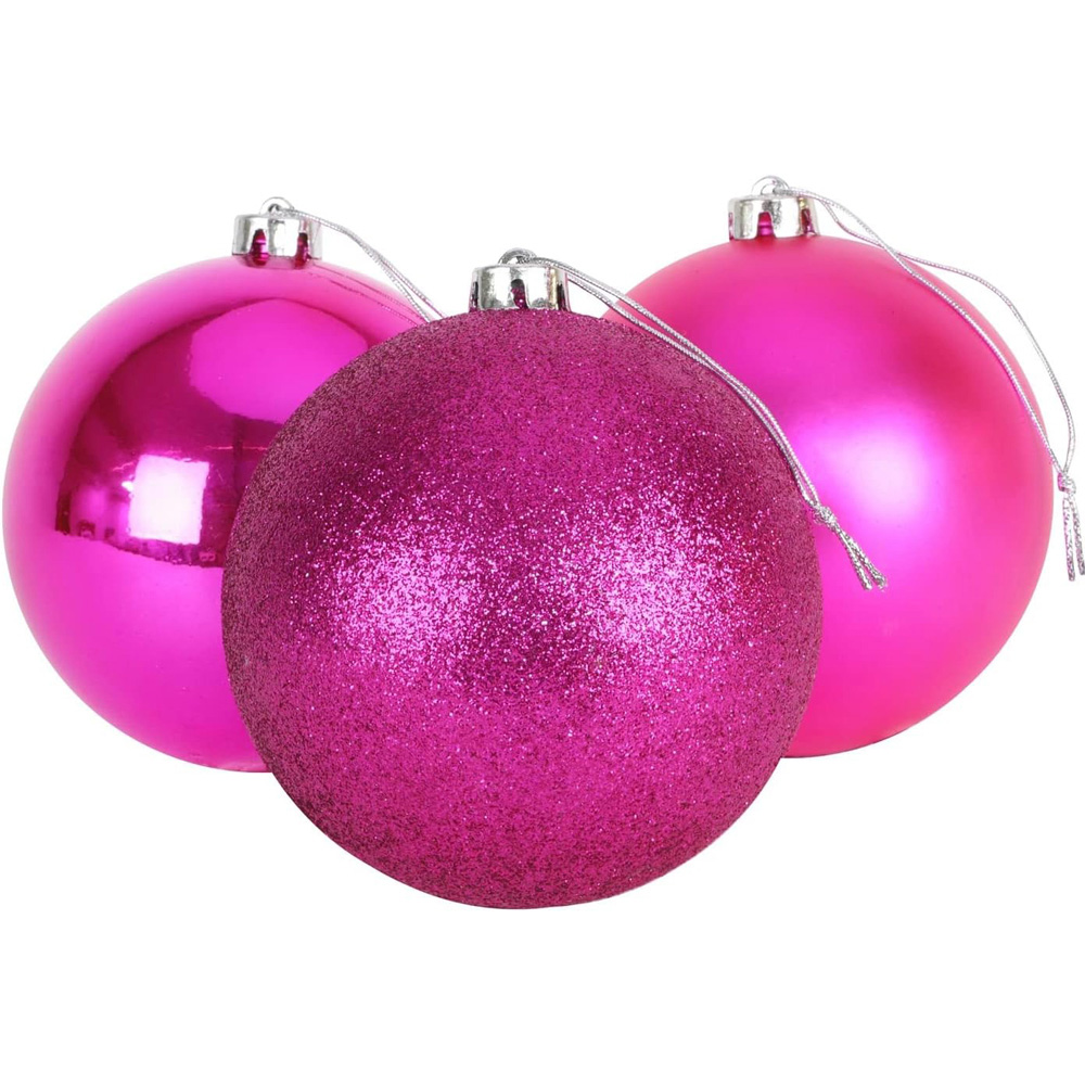Shatchi 15cm Pink Shatterproof Christmas Baubles 3 Pack Image 1