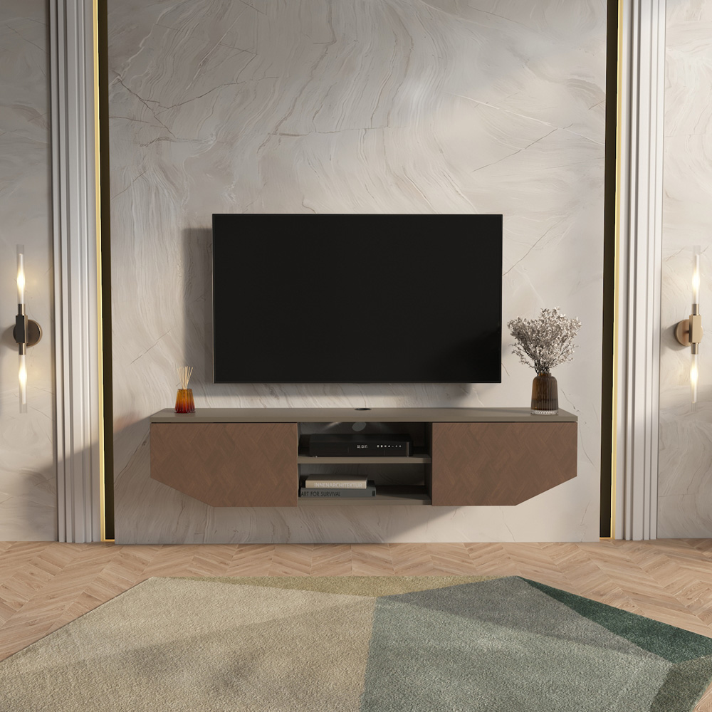 Decorotika Hera 2 Door 2 Shelf Galaxy Vintage Wall Mounted TV Unit Image 7