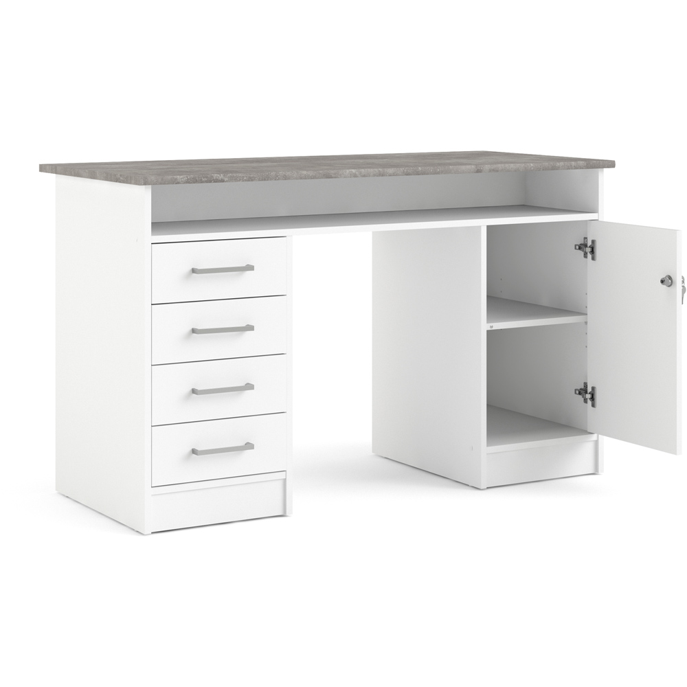 Florence Function Plus Single Door 4 Drawer Desk White and Grey Image 5