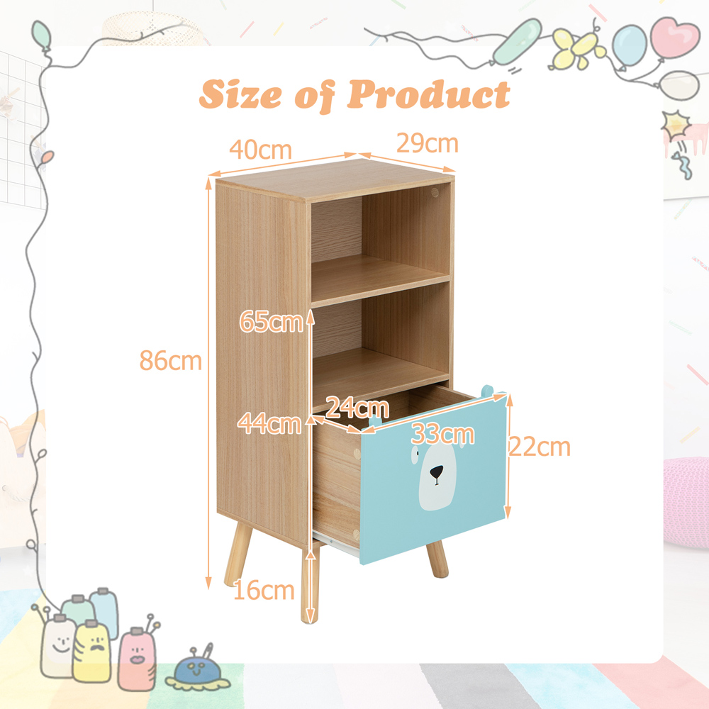 Costway Single Drawer 2 Shelf Natural Kids Storage Unit Image 9