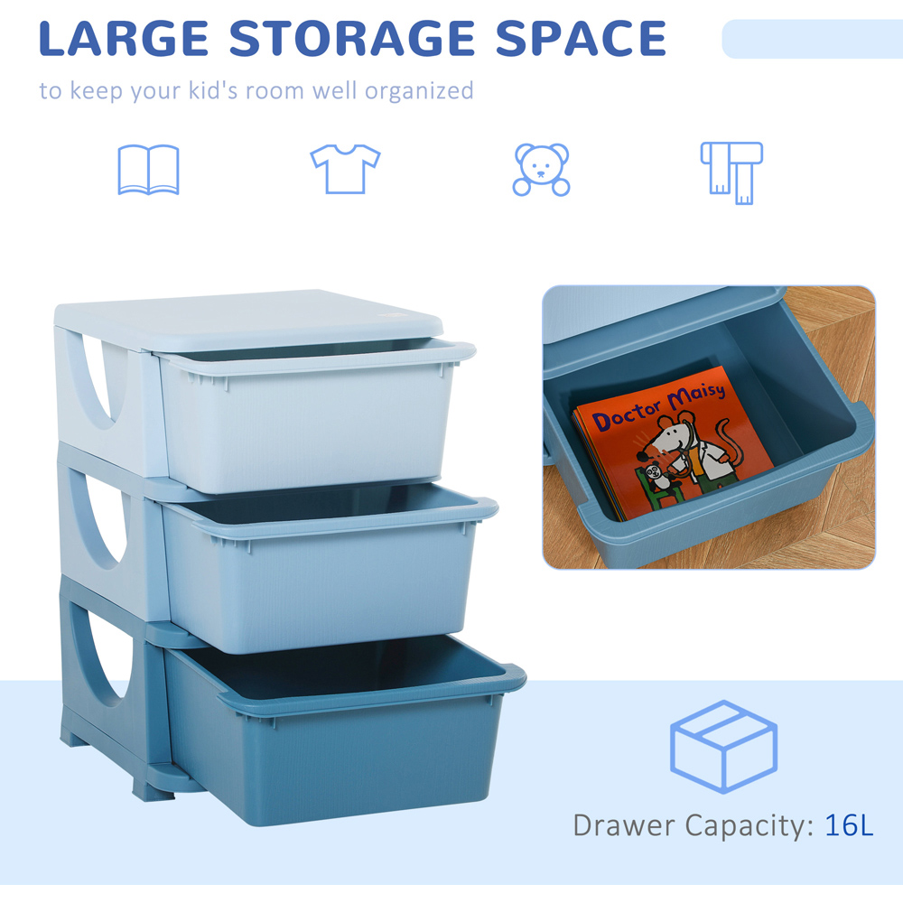 Playful Haven Blue 3 Drawers Kids Storage Unit Image 5