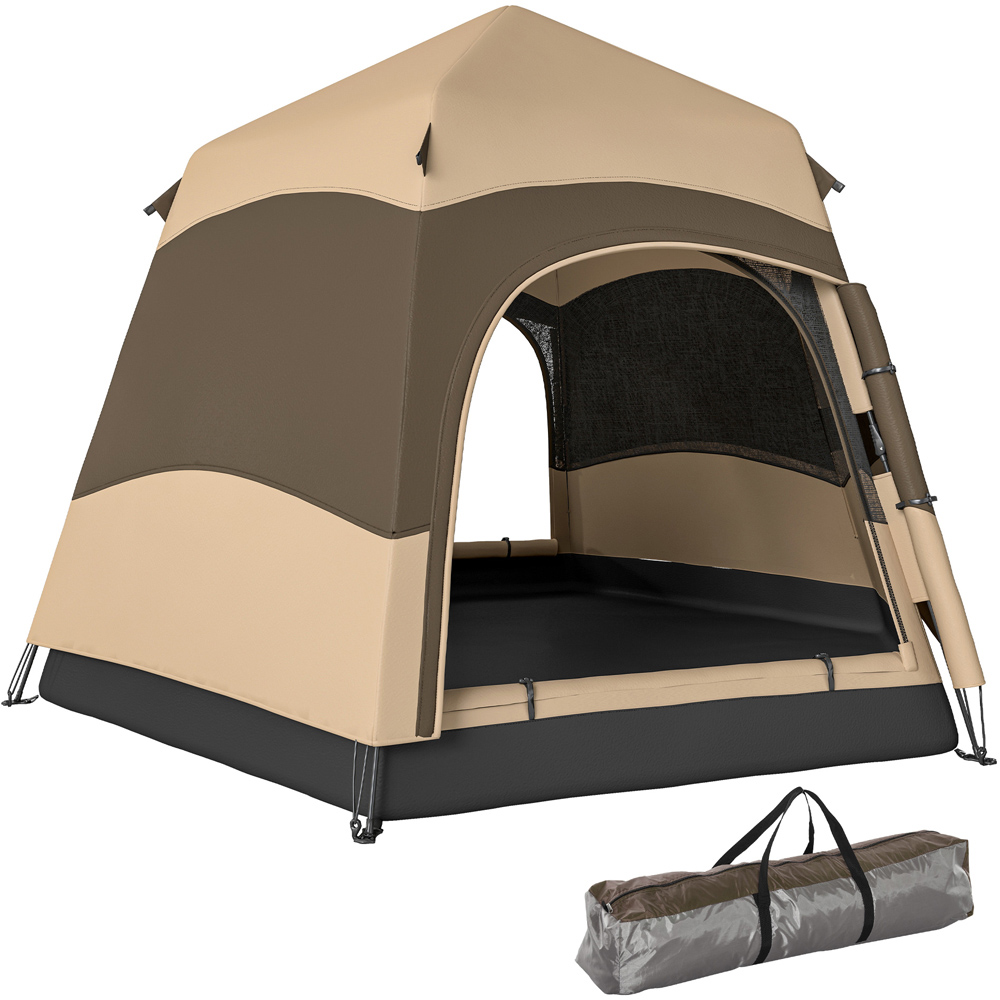 Outsunny 4-6 Person Brown Double Layer Pop-Up Tent with Rainfly Image 3