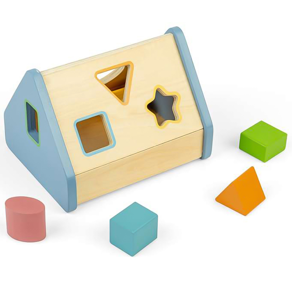 Bigjigs Toys Kids 6 Piece Wooden Shape Sorter House Puzzle Playset Image 2