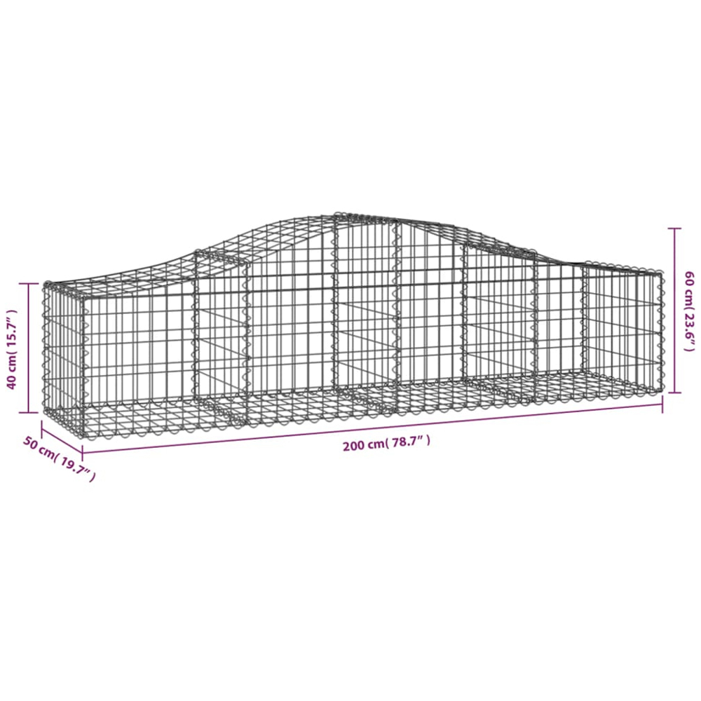 vidaXL Silver Galvanised Iron Arched Gabion Basket 200 x 50 x 40/60cm 2 Pack Image 5