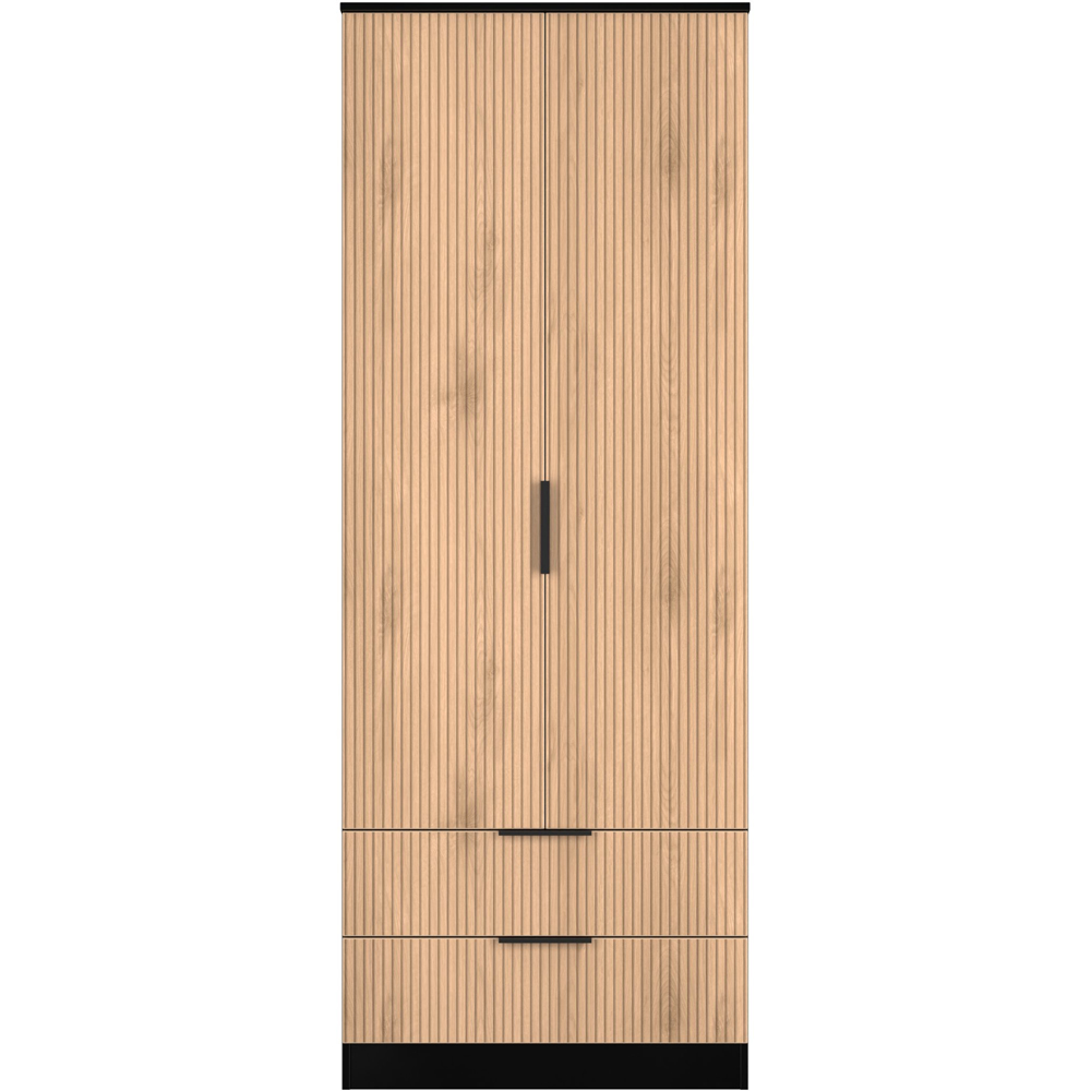 Crowndale Java 2 Door 2 Drawer Slatt Effect and Black Tall Wardrobe Ready Assembled Image 2