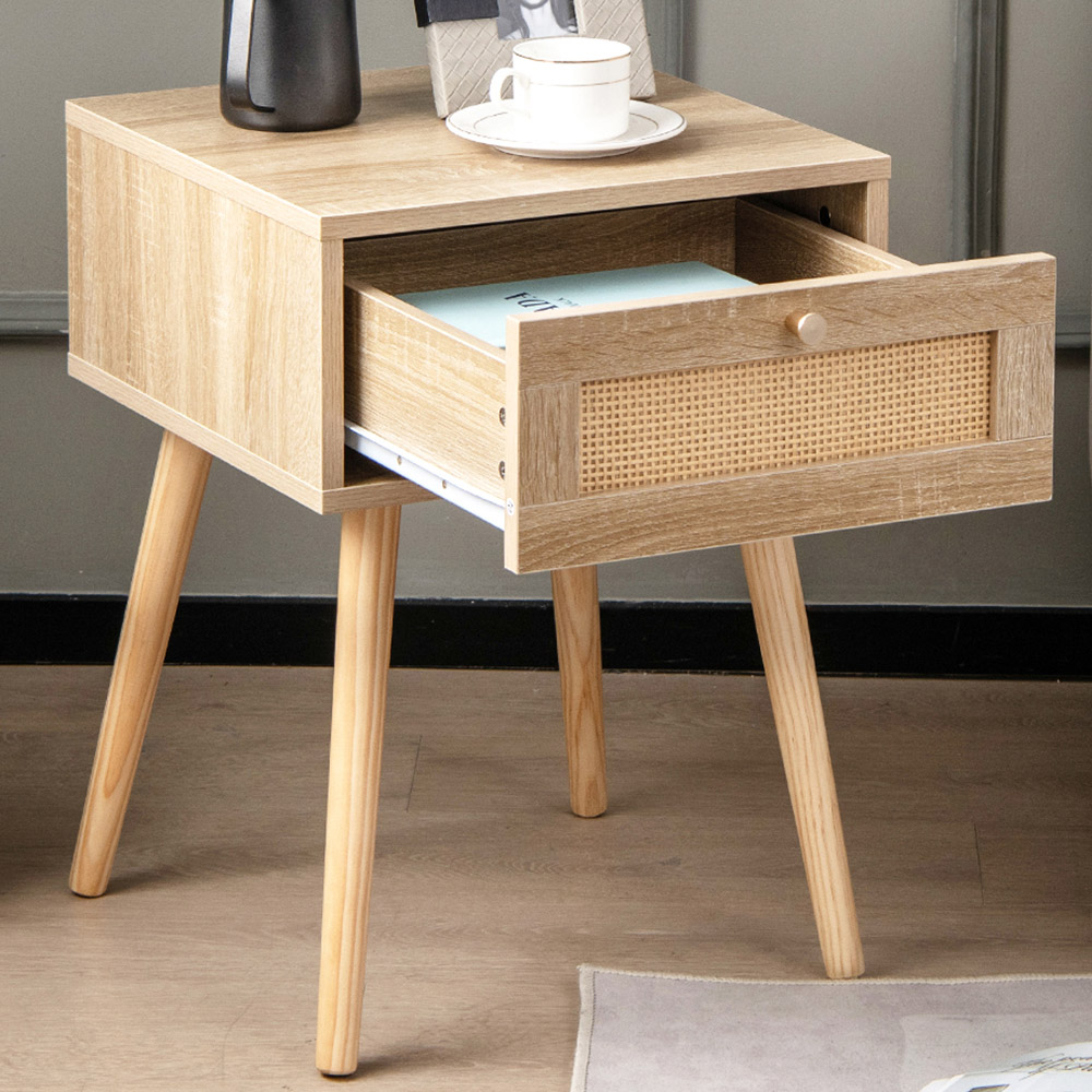 Costway Single Drawer Natural Bedside Table Image 1