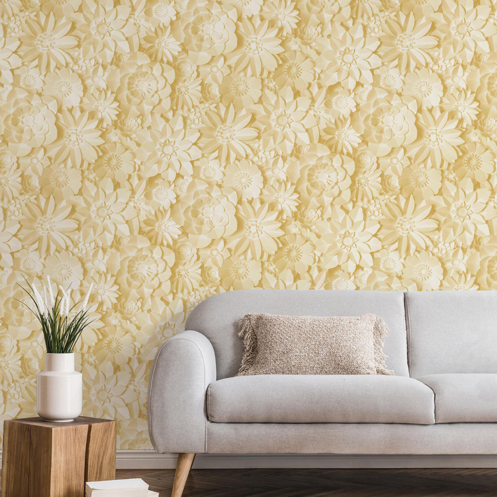 Fine Decor Dimensions Floral Yellow Wallpaper Image 4