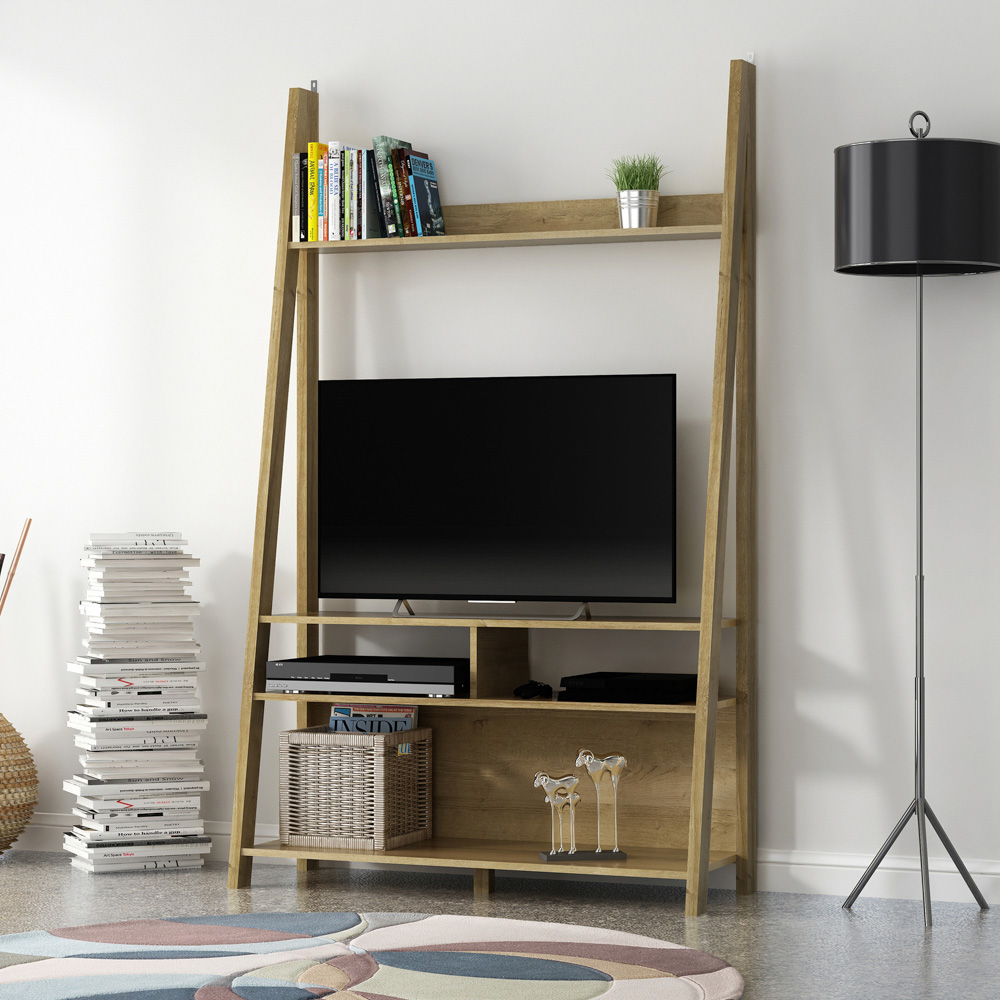 Tiva 5 Shelf Oak Ladder TV Unit Image 4