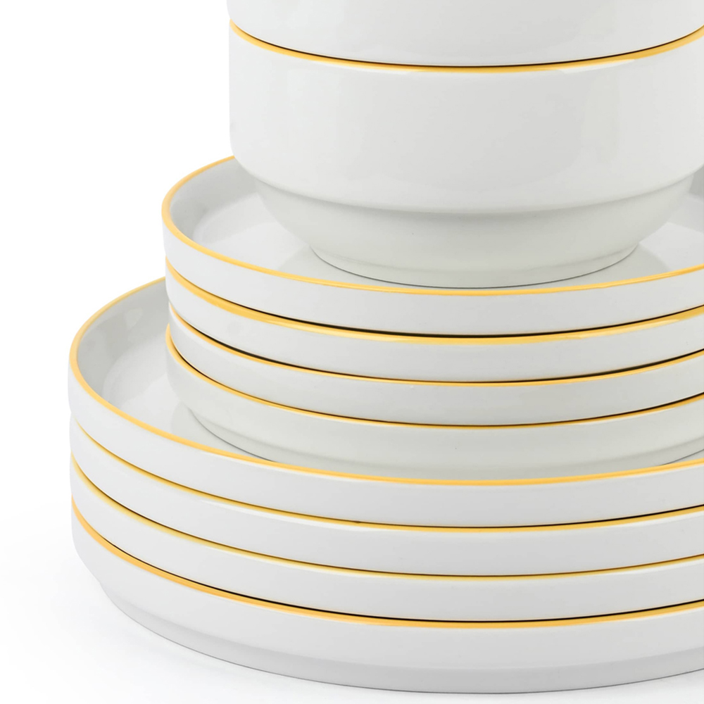 Waterside Yellow Rim White Stackable 12 Piece Dinner Set Image 4