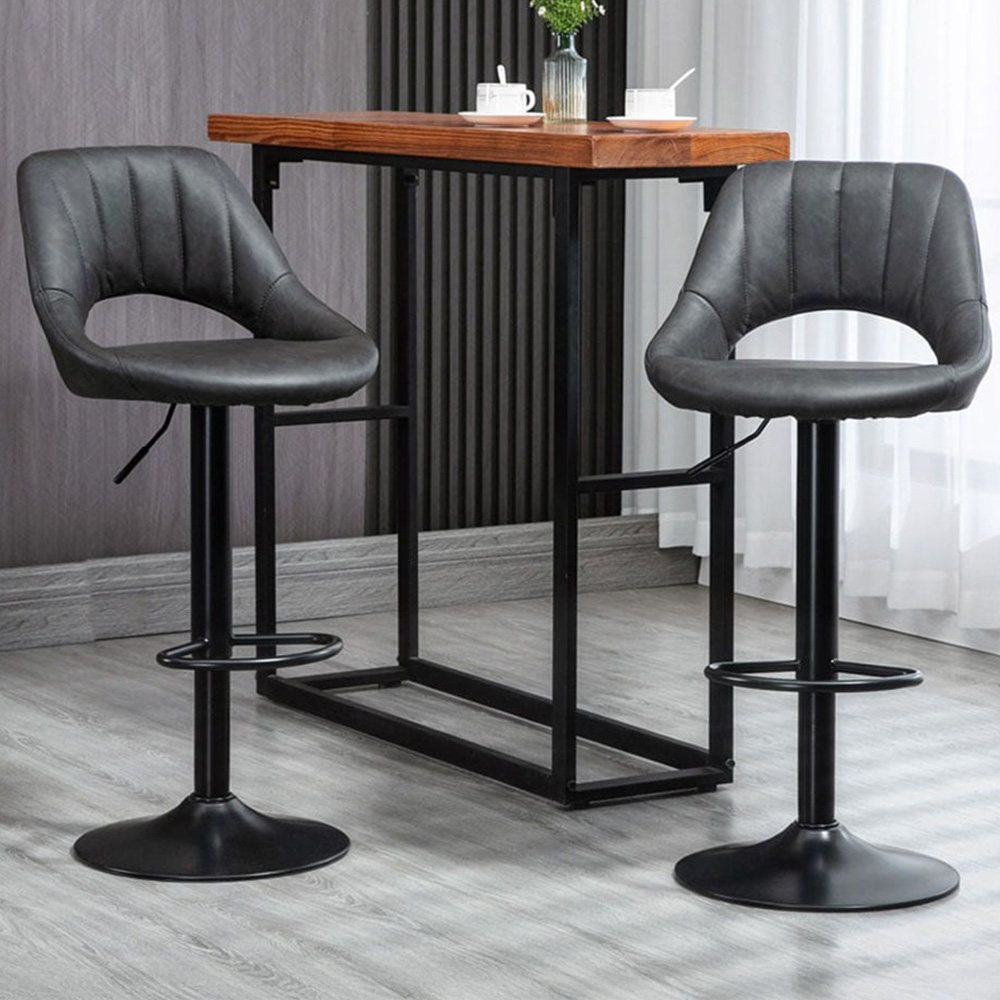 Portland PU Leather Height Adjustable Bar Stool Set of 2 Image 1