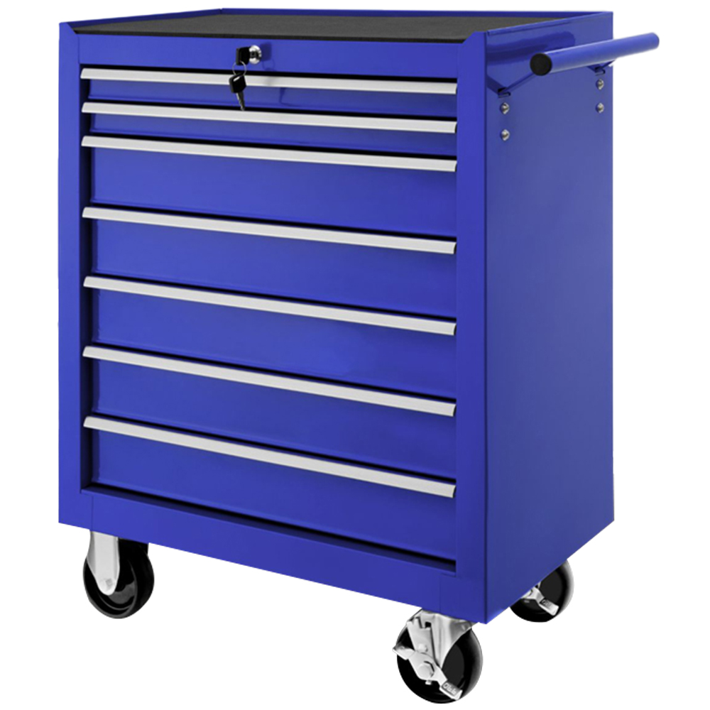 tectake 7 Drawer Blue Tool Chest of Drawers with Wheels Image 1
