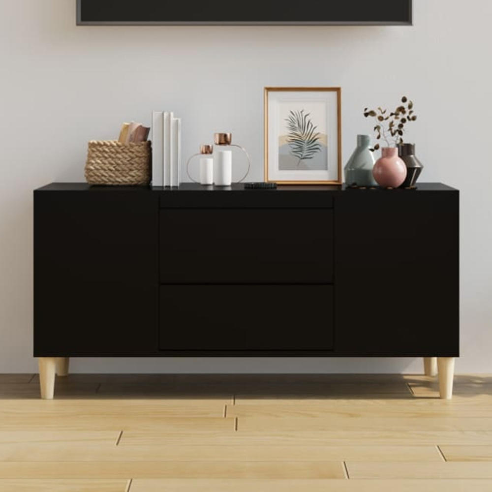 vidaXL 2 Drawer 4 Shelf Black TV Cabinet Image 1