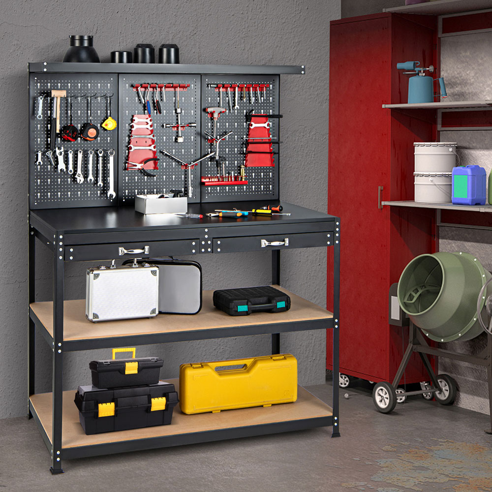 Costway 2 Drawer 2 Shelf Black Multipurpose Garage Worktable Image 2