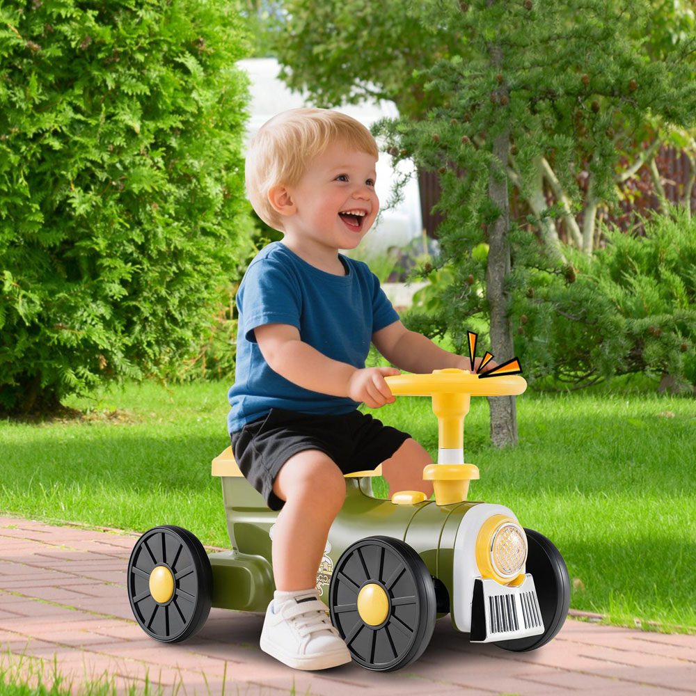 Costway Kids Green Ride On Push Car Train with Sound Button and Storage Compartment Image 5