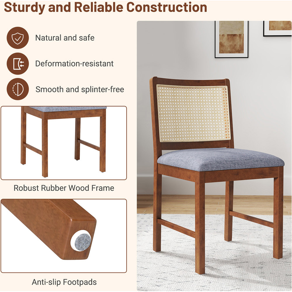Costway Set of 2 Walnut Rattan Dining Chair with Padded Seat Image 7