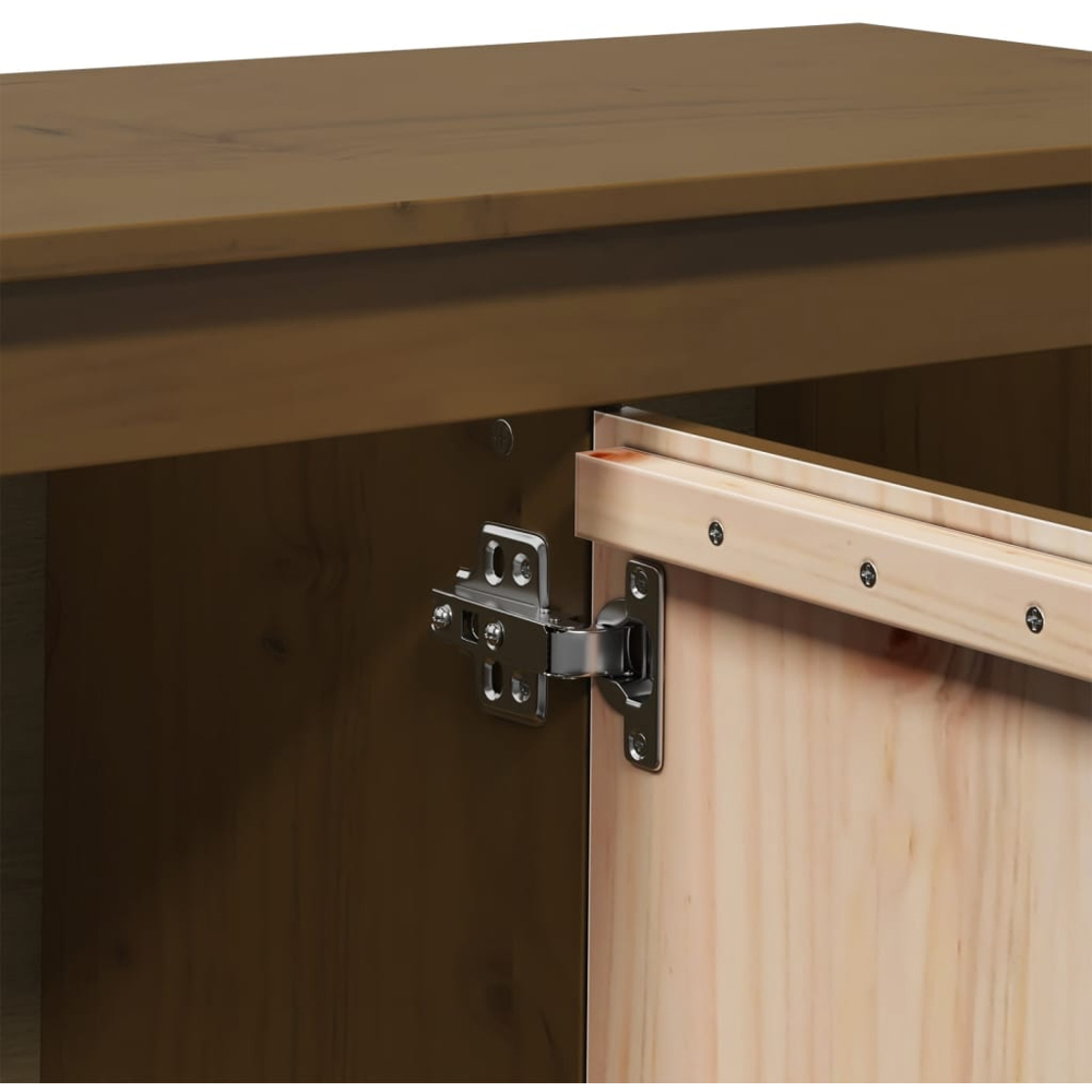 vidaXL 2 Door 2 Shelf Honey Brown Solid Pine TV Cabinet Image 8
