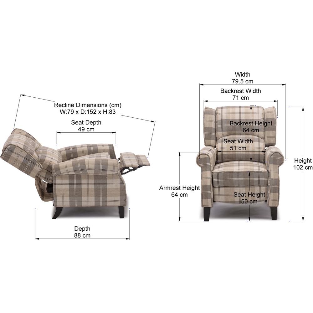 Furniture Online Eaton Beige Wing Back Checkered Recliner Chair Image 8