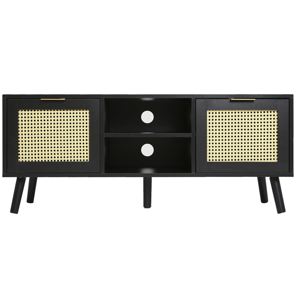 Craven 2 Door 2 Shelf Black TV Unit with Cane Front Image 2