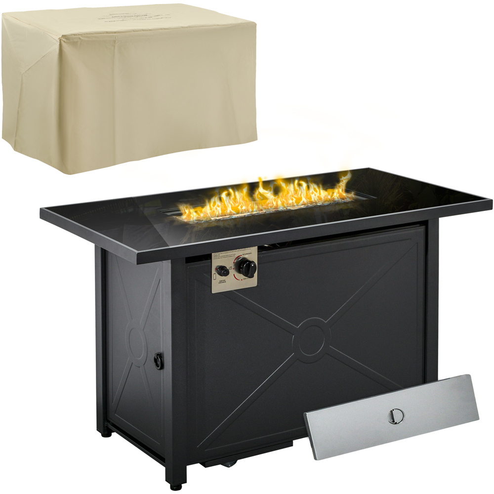 Outsunny Black 50000 BTU Fire Pit Table with Tempered Glass Cover Image 1