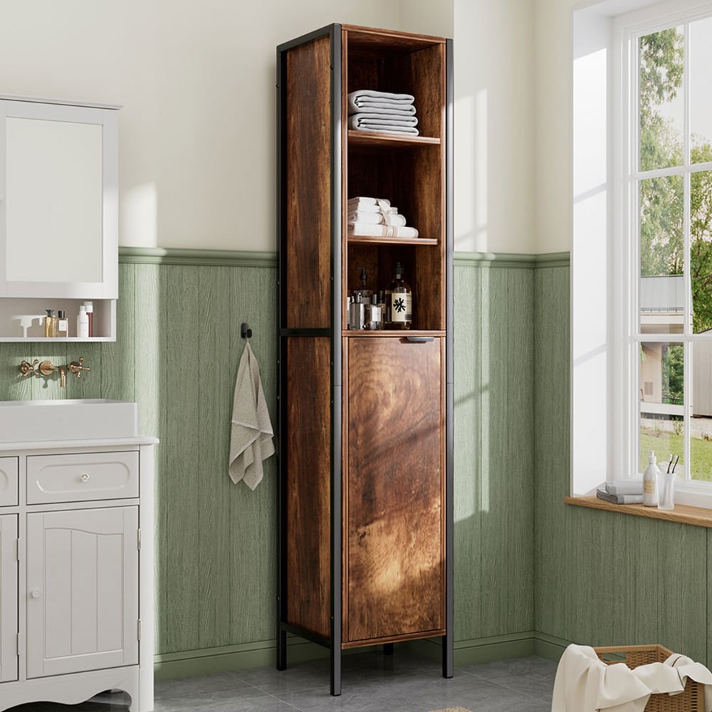 H&O Direct Single Magnetic Door 3 Shelf Tall Storage Cabinet Image 1