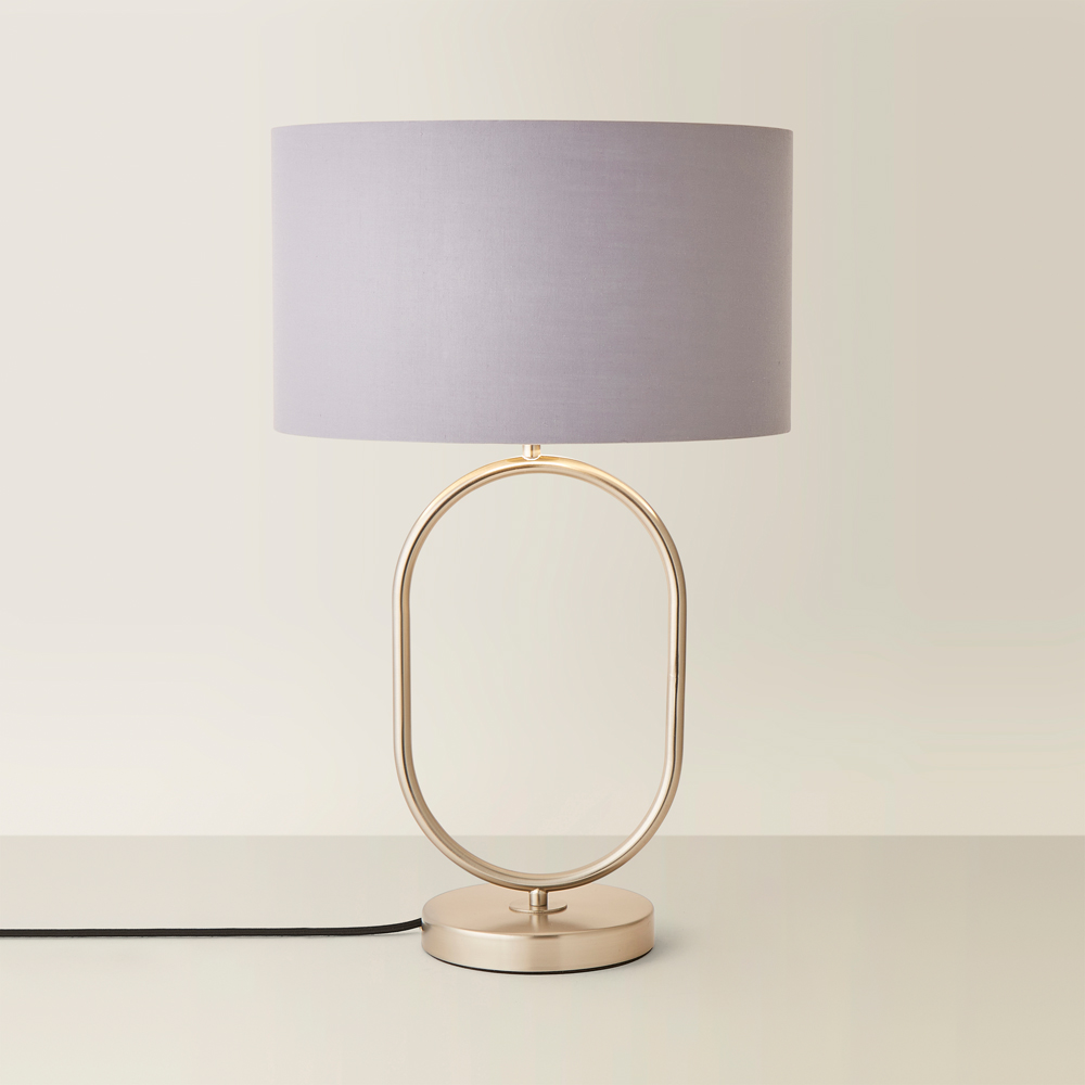 ValueLights Antonia Grey with Chrome Drum Shade Brushed Chrome Oval LED Table Lamp Image 5