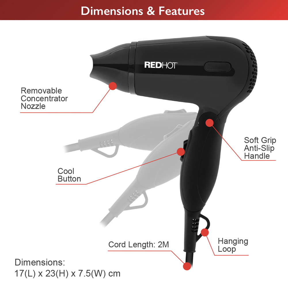 Red Hot Black Compact Hair Dryer Image 7