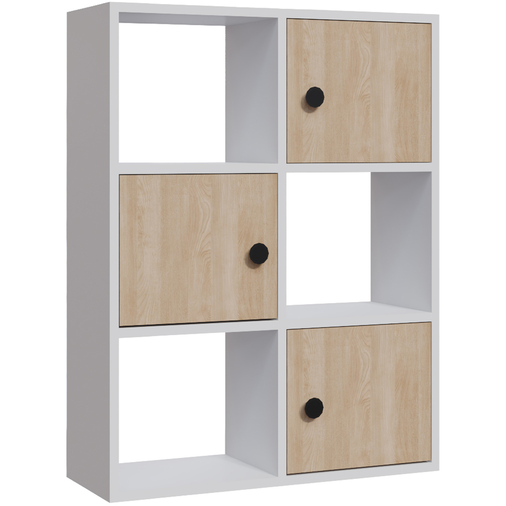 Decorotika Tilton 3 Door 3 Open Shelf White and Oak Bookcase Image 2