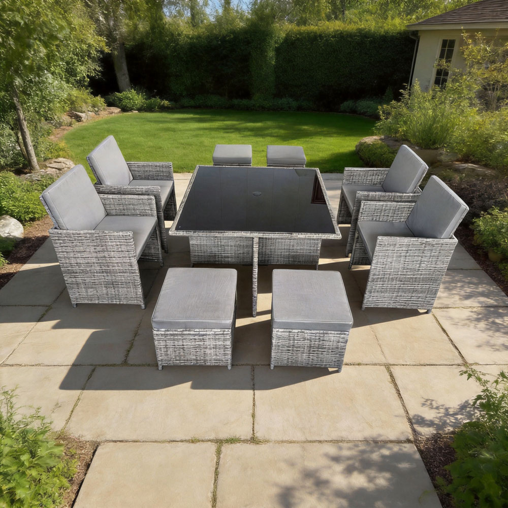 Furniture One 8 Seater Rattan Wicker Garden Cube Dining Set with Parasol Hole Image 5