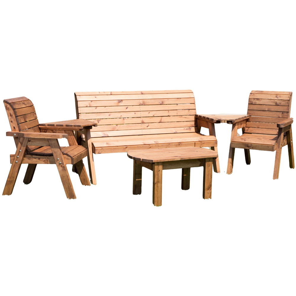 Samuel Alexander Handmade 5 Seater Chunky Rustic Wooden Garden Furniture Set Image 2