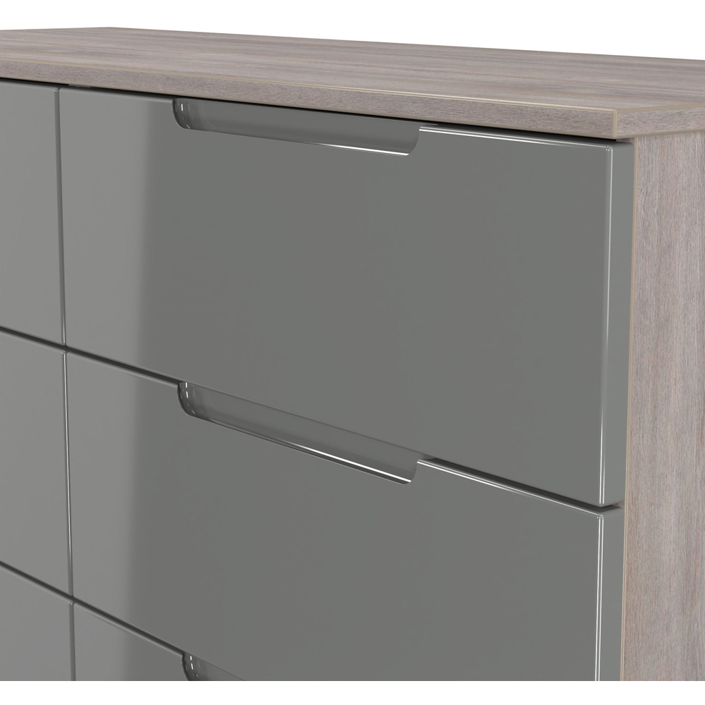 Crowndale Milan 6 Drawer Grey Gloss and Grey Oak Wide Chest of Drawers Ready Assembled Image 5